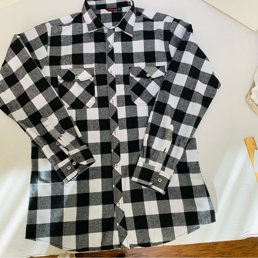 Design in Italy Black and White Buffalo Plaid Men's Shirt large/tall - Picture 2 of 7